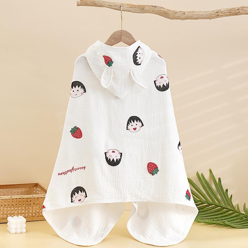 Spring Summer Baby Hooded Cloak Bath Towel Four Layers Crepe Children Hooded Gauze Wear Cotton Cloak