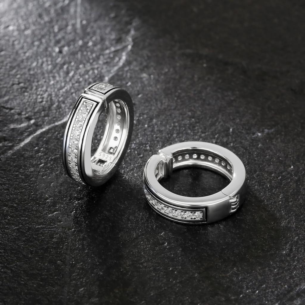 Zirconia Earrings Eternity Fake Earrings Silver 925 Width 15mm Ear Cuff CZ Diamond Hoop Earrings Earrings for Both Ears Stylish Hypoallergenic Sparkly