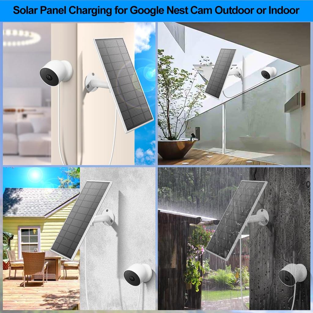 Солнечная панель для Google Nest Улучшенная Google Nest Cam Внутренняя Наружная Солнечная зарядка Гибкая солнечная панель с водонепроницаемостью IP65 и ножками Быстрая зарядка