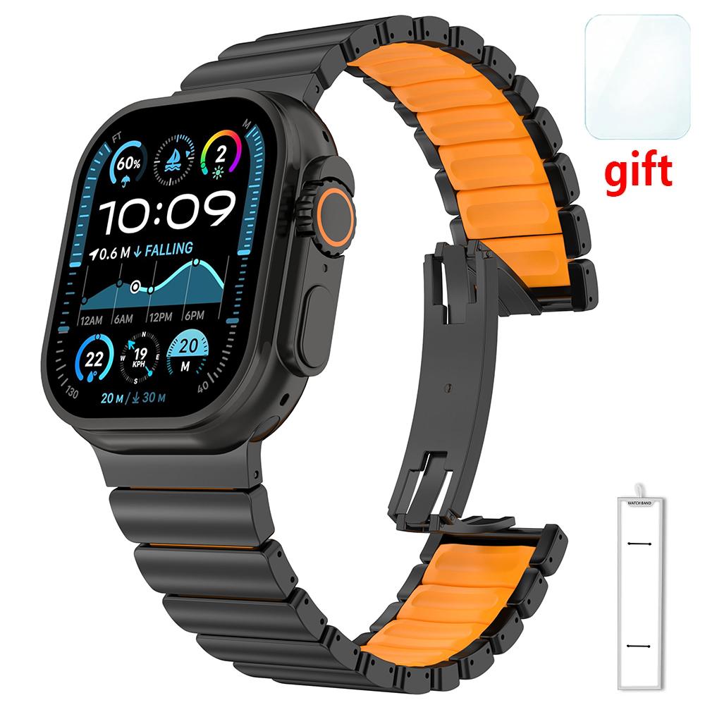 Titanium+Rubber Watch band for Apple Watch Ultra 3 49mm 46mm 45mm 44mm Metal Bracelet For Iwatch Series 11 10 9 8 7 6 5 SE Strap