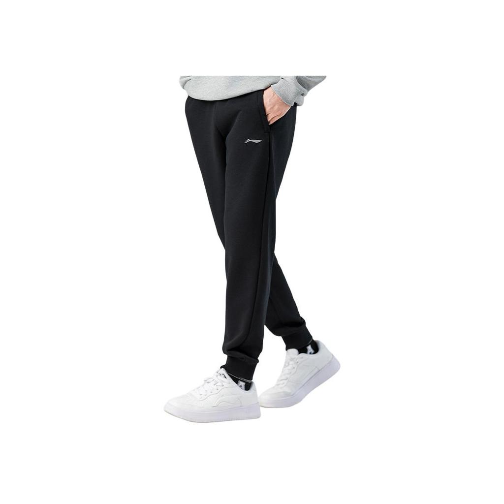 Li Ning Sports Lifestyle Series однотонные свободные брюки с манжетами, влагоотводящие, дышащие, повседневные брюки для мужчин, черные AKLTE51-1