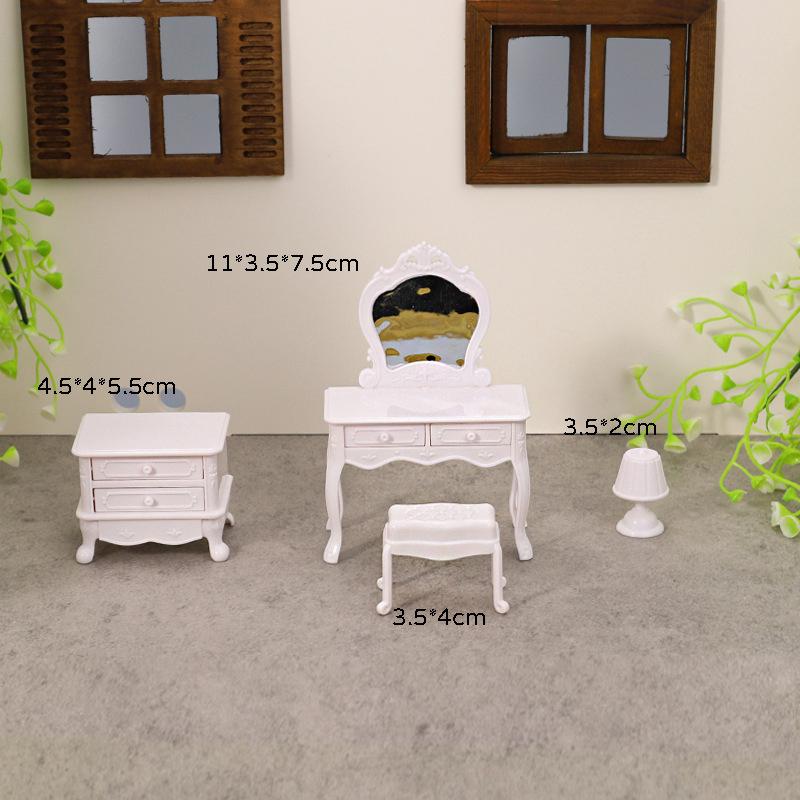 1:12 Dollhouse Miniature Dressing Table W/Mirror Bedside Table Chair Make-Up Table Home Decor Toy Doll House Accessories