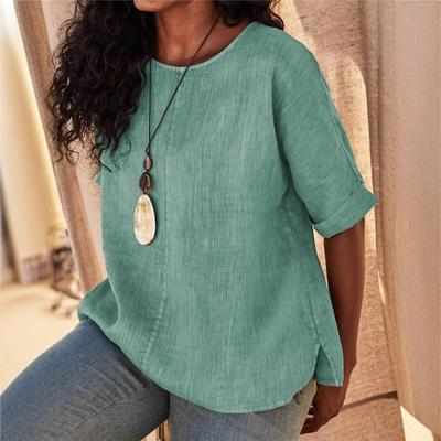 Свободные футболки с круглым вырезом и короткими рукавами для женщин