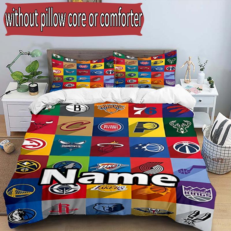 3pcs Duvet Cover Set (1*Duvet Cover + 2*Pillowcase, Without Core), Custom Name basketball Pattern Bedding Set, Home Bedroom Decor Gift