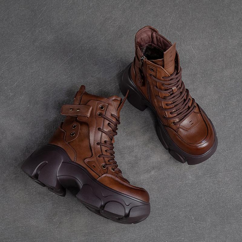 Johnature Thick Bottom Boots With Plush Warm Genuine Leather Versatile Women's Short Boots