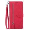 For iPhone 17 Pro Max Zipper Wallet Case with Strap Flower Imprint PU Leather Phone Cover