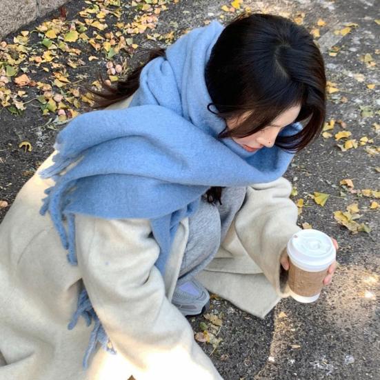 Женский зимний однотонный шарф с кисточками, имитация кашемира, толстая шаль, элегантный большой длинный теплый шарф, модные аксессуары