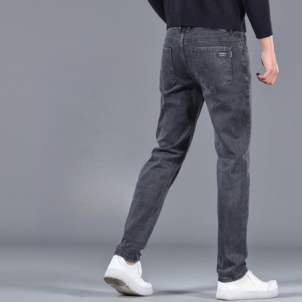 Мужские эластичные джинсы, мужские свободные прямые повседневные джинсы большого размера, износостойкие весенние и осенние мужские джинсы