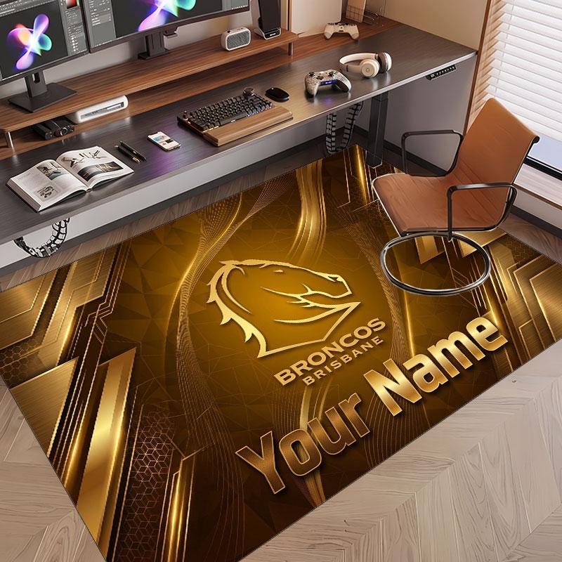 Custom Rug Brisbane Broncos Pattern Print Name Text Soft Non‑Slip Floor Carpet for Home Indoor Decoration