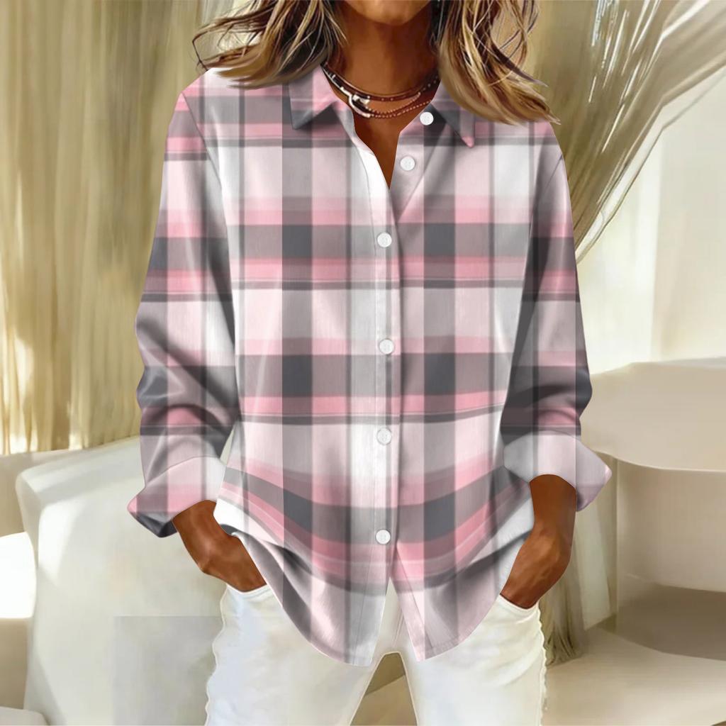 Женская рубашка-блузка с рождественским принтом и пуговицами, длинный рукав, повседневный базовый рубашечный воротник, обычный топ