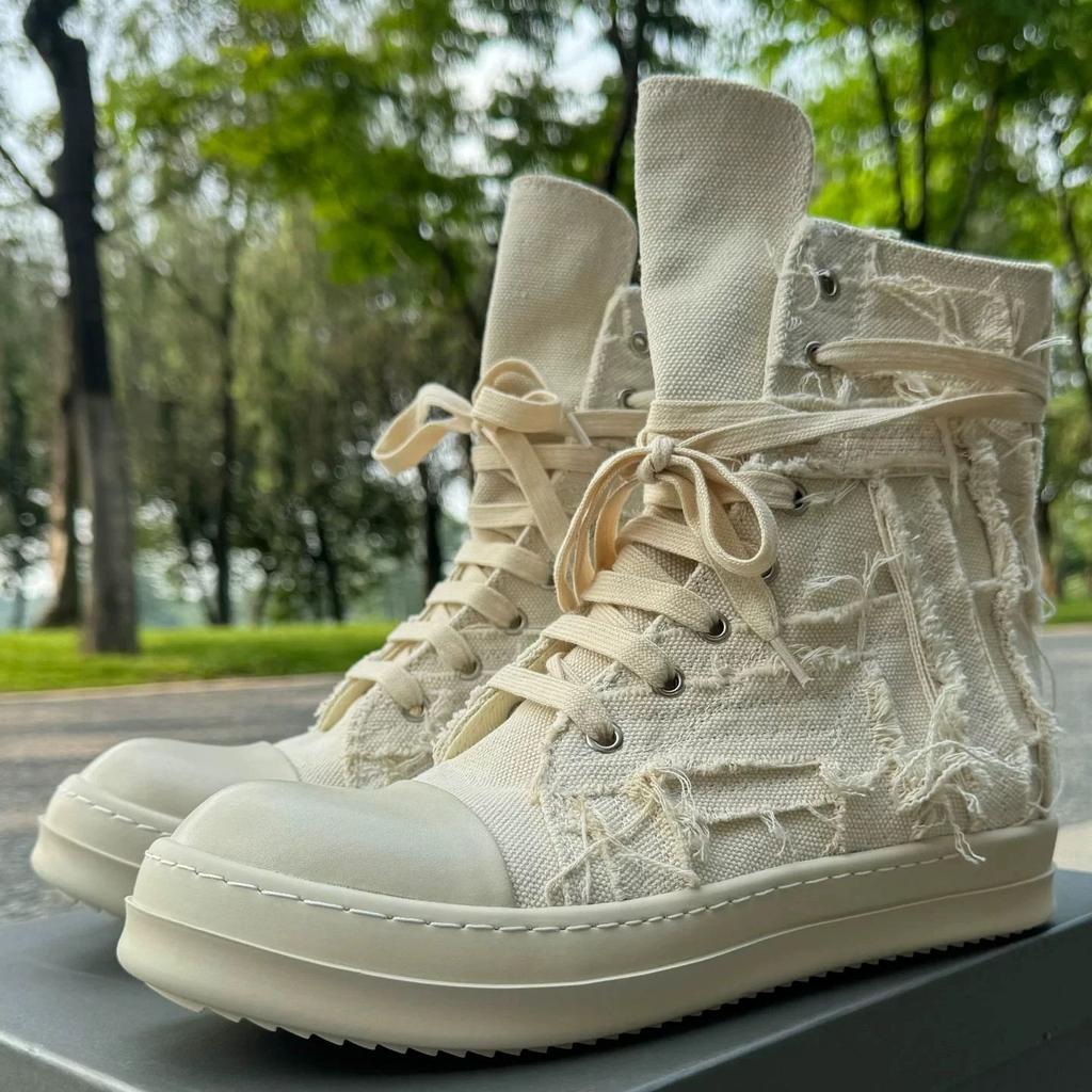 Ручная работа Высокое качество Винтаж Нищий Стиль Ретро Белые парусиновые кроссовки-ботинки