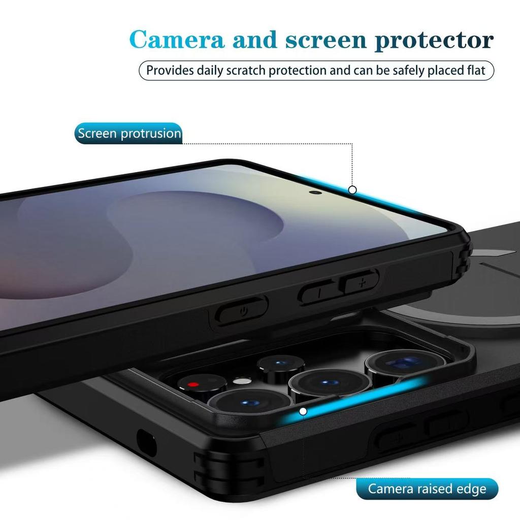 Armor Shockproof Magnetic Case For Samsung Galaxy S25 S24 Ultra Plus FE A56 A36 A26 A17 A16 Lens protect stand For Magsafe Cover