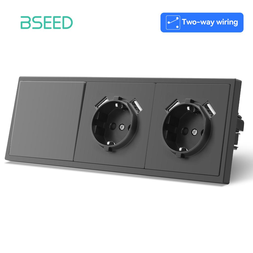 BSEED 1/2Gang Large Button Light Switches 1/2Way Plus Wall Power Type-c USB Sockets Fast Charging EU Standard Plastic Frames
