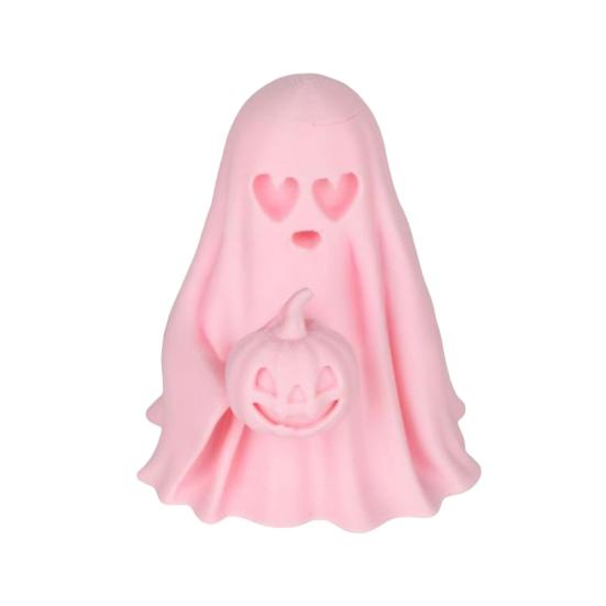 Halloween Ghost Figurine Cute Pink Ghost Holding Moon Statue Resin