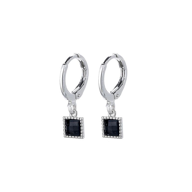 VENTFILLE 925 Sterling Silver Black Agate Earrings Female Niche Design Simple Compact And Fashionable Geometric Earrings