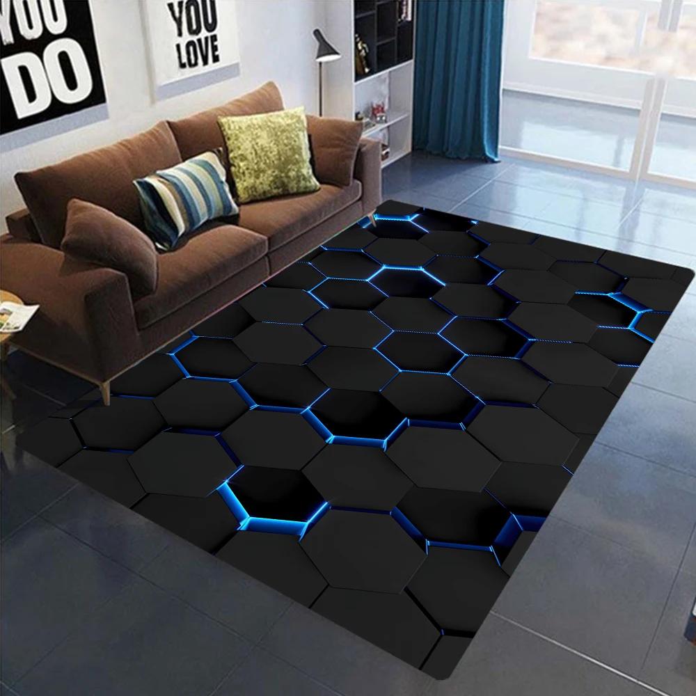 3D Geometric Carpet Neon Lights Rugs Hexagons Carpets for Home Play Gaming Room Decor Livingroom Bedroom Teens E-Sport Rug Mat