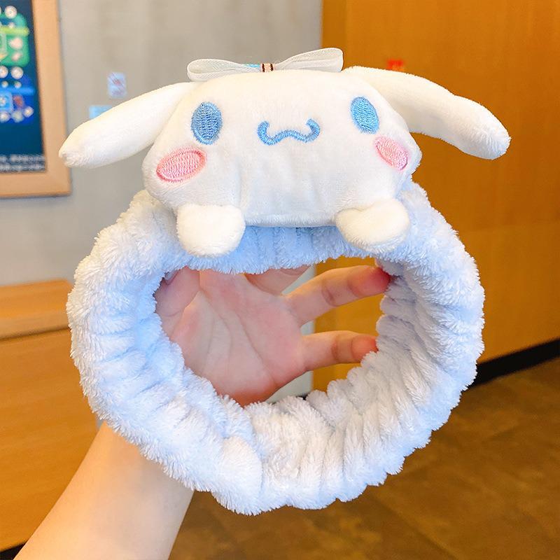Милая Мультяшная Повязка на Голову Sanrio для Мытья Лица: Плюшевая, Высокоэластичная Резинка для Волос на Осень/Зиму