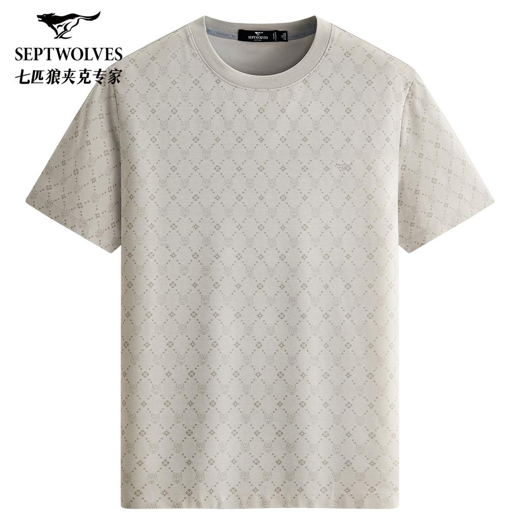 Classic round neck design simple and versatile Seven Wolves men's cool print short sleeved round neck T-shirt
