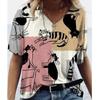 T Shirt Women Print Women T Shirt Summer Short Sleeve V-Neck Casual Loose Top Oversize Female Streetwear Top Size