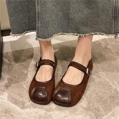 Осенние балетки с круглым носком, замшевые, комбинированные, на ремешке-слинге, с мягкой подошвой, противоскользящие, износостойкие, низкие