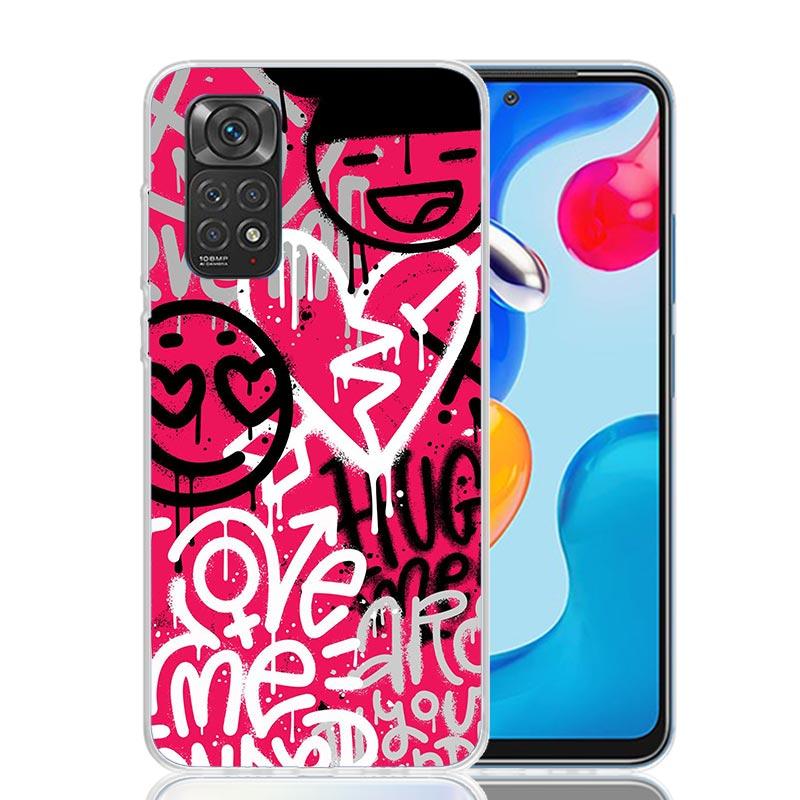 Graffiti Fashion Cool Phone Case For Xiaomi Redmi Note 15 14 13 12S 12 Pro Plus 11S 11E 11 11T 10S 10 Art Soft Pattern Cover Red
