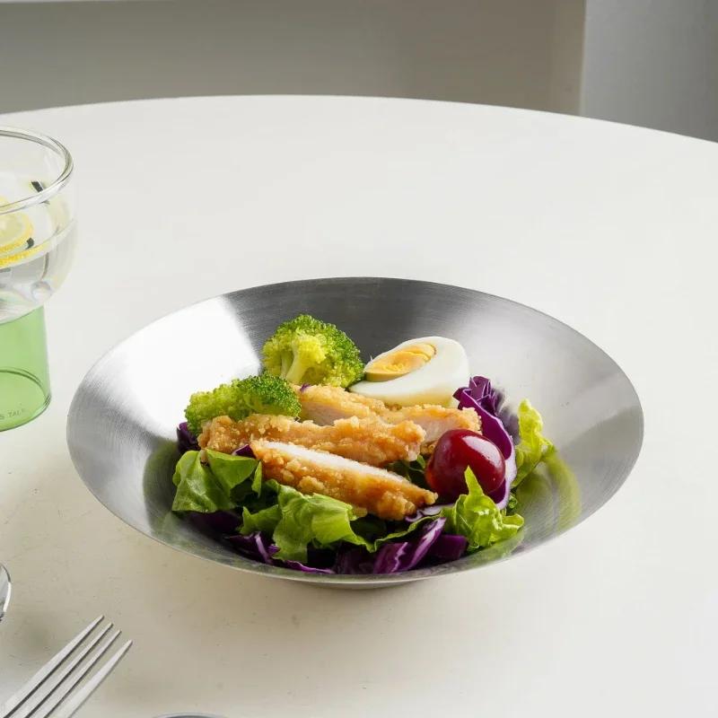 Миска для рамена из нержавеющей стали, миска для риса, салата, лапши, супа, домашняя, ресторанная, блюдо для подачи еды, миска для квашеной капусты, серебристая суповая миска