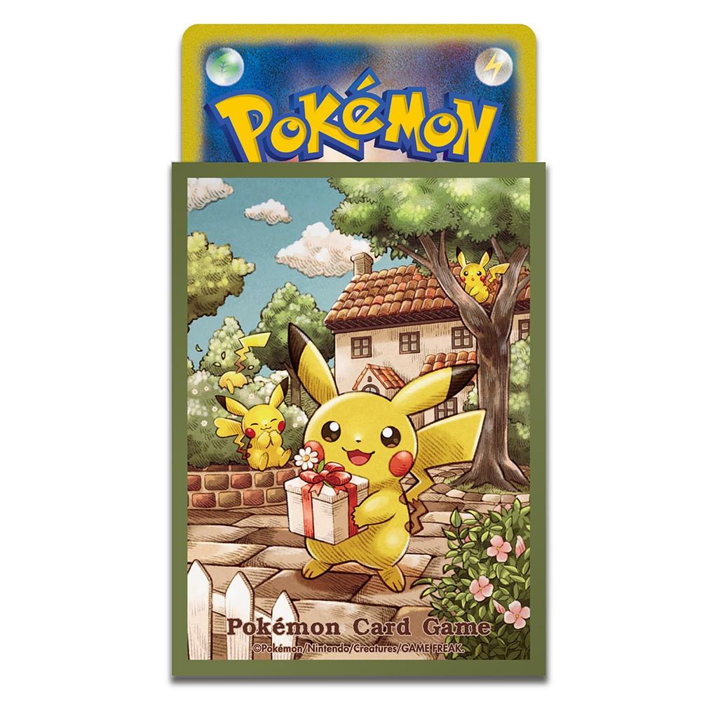 Оригинальный аксессуар из Pokémon Center: Защита для колоды Pokémon Trading Card Game: Подарок Пикачу [Зеленый]