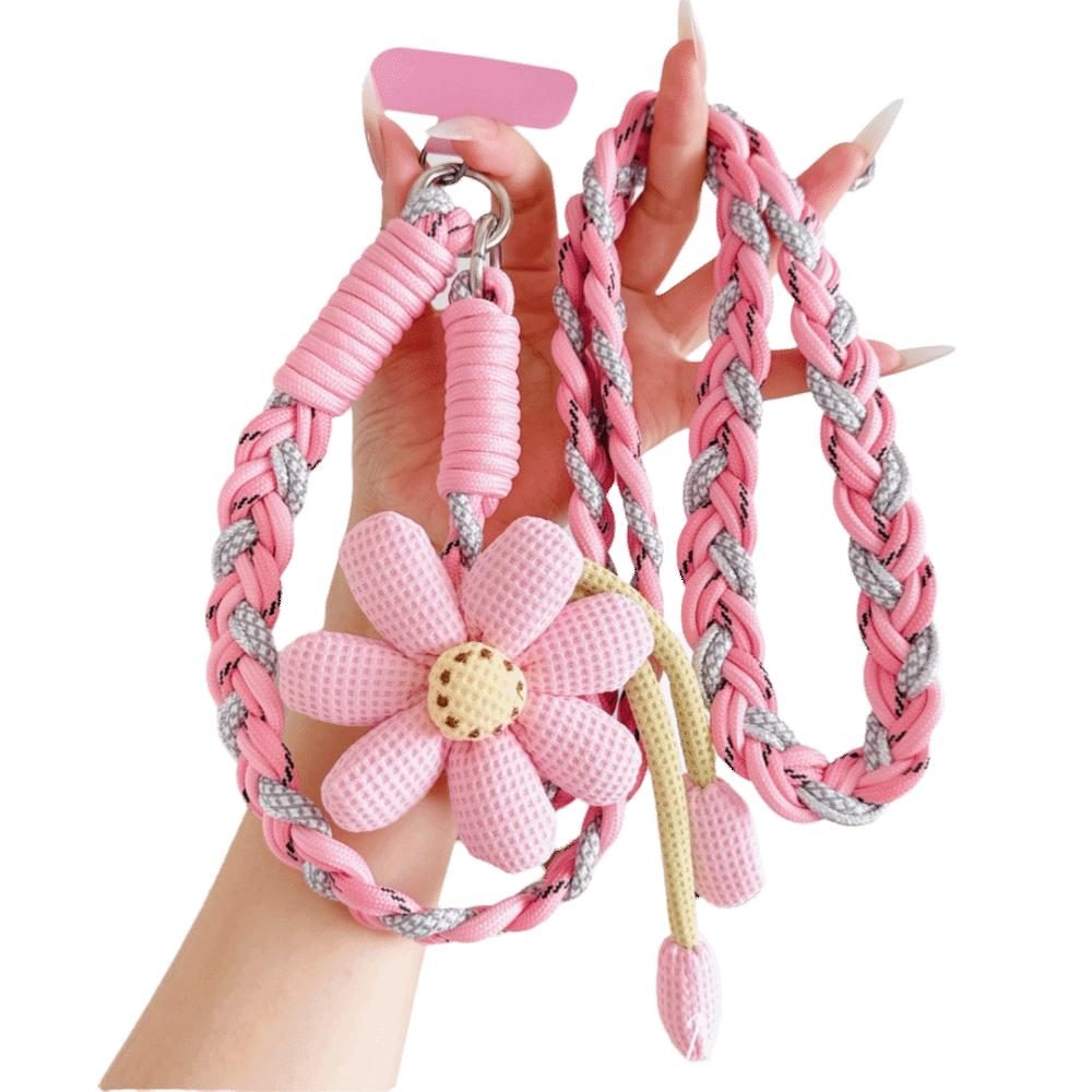 Detachable Flowers Phone Lanyard Phone Charm Crossbody Lanyard Phone Woven Chain  Women Girls