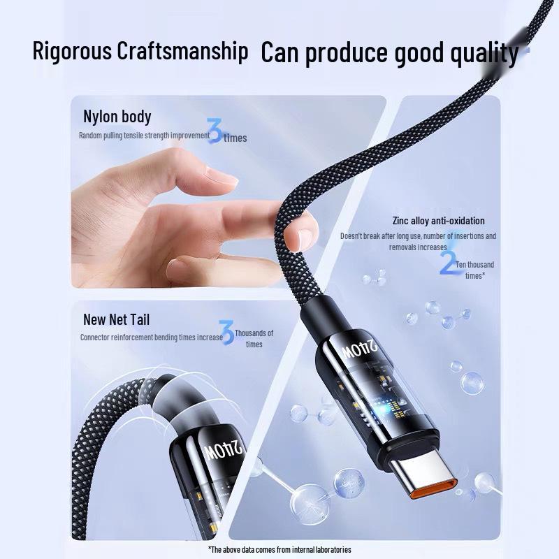 Сверхбыстрый прозрачный кабель для передачи данных USB-C 240 Вт для Huawei, Honor, Vivo, Oppo