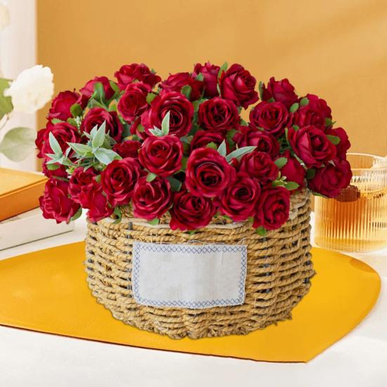 Artificial Rose Flower Branch with Stem Realistic Reusable Wedding Party Bridal Bouquet Floral Arrangement Faux