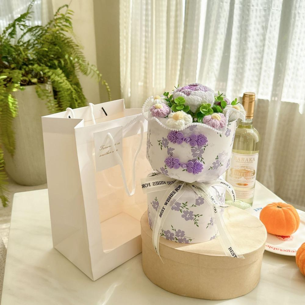 Romantic Carnation Bouquet Gift Finished Fake Flower Knitted Rose Bouquet Valentine's Day Gift