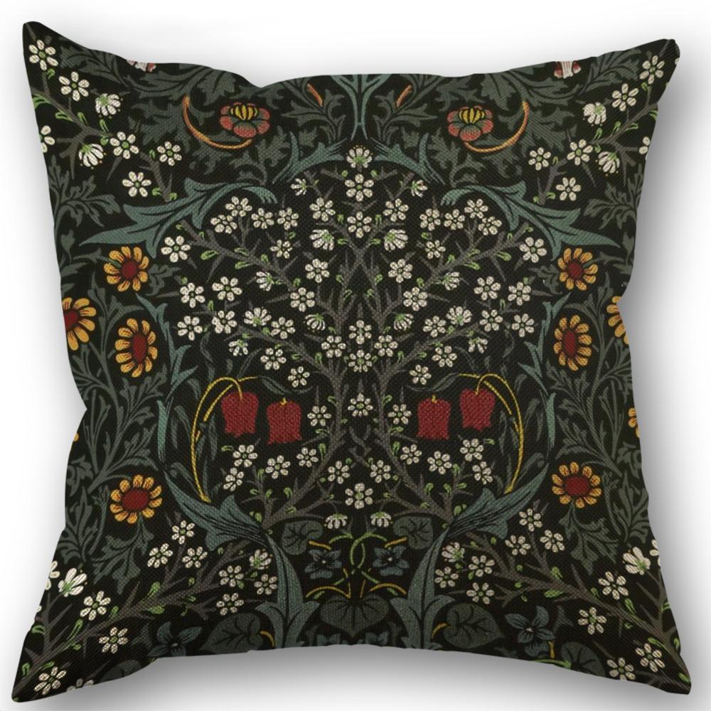 Bird Floral Botanical Green Linen Throw Pillow Covers Traditional Classic Art Pillow Covers, Decorative Cushion Covers 45X45cm
