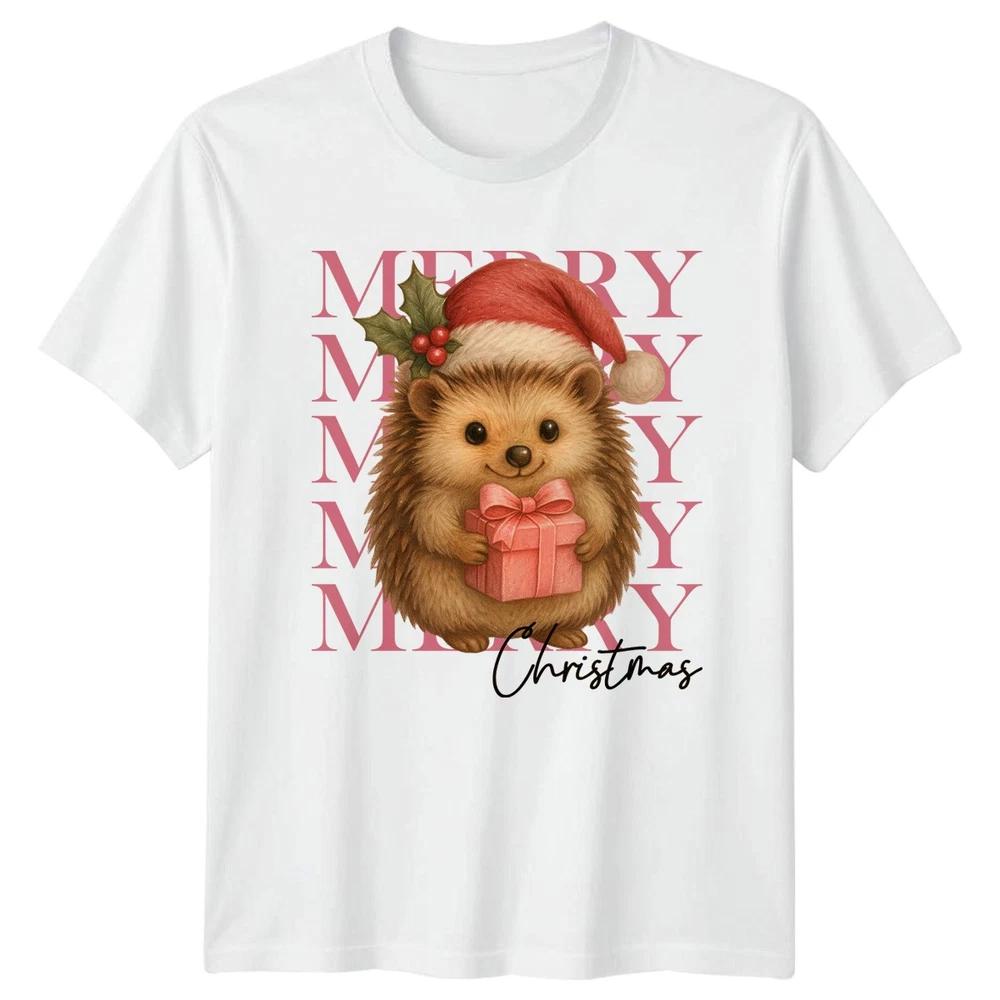Merry Christmas Hedgehog Holiday TShirt Unisexs Unisexs Graphic Tee