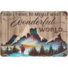 Металлическая жестяная табличка с песней Луи Армстронга Wonderful World Ретро-постер Декор для кемпинга Настенная табличка с деревянным фоном