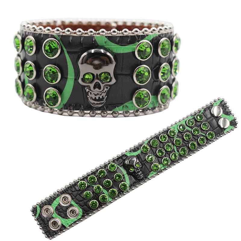 Готический Браслет с Черепом и Стразами Дизайн Ювелирных Изделий Бриллиант Кожаный Браслет Ювелирные Изделия