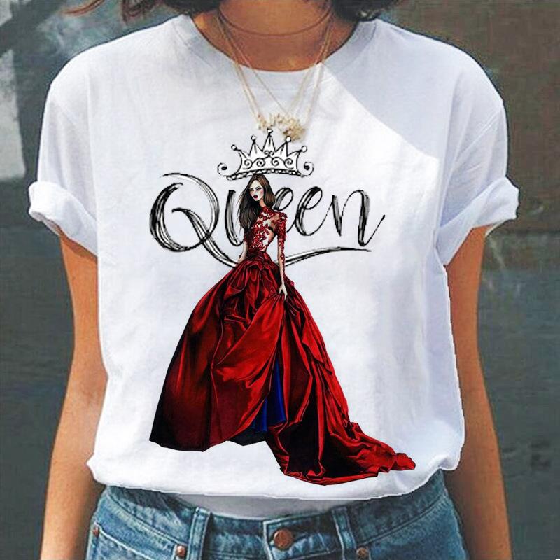 Summer Round Neck 3D Queen Pattern Print Top Fashionable Casual Short Sleeved Women's T-shirts