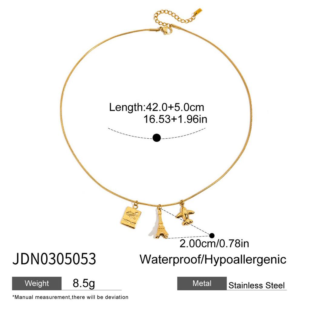 Design holiday style 18K gold Paris Tower aircraft pendant necklace jewelry