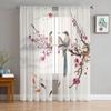 Ink Plum Blossom Flower Plant Tulle Sheer Curtains for Living Room Decoration Window Curtain for Bedroom Voile Organza Drapes
