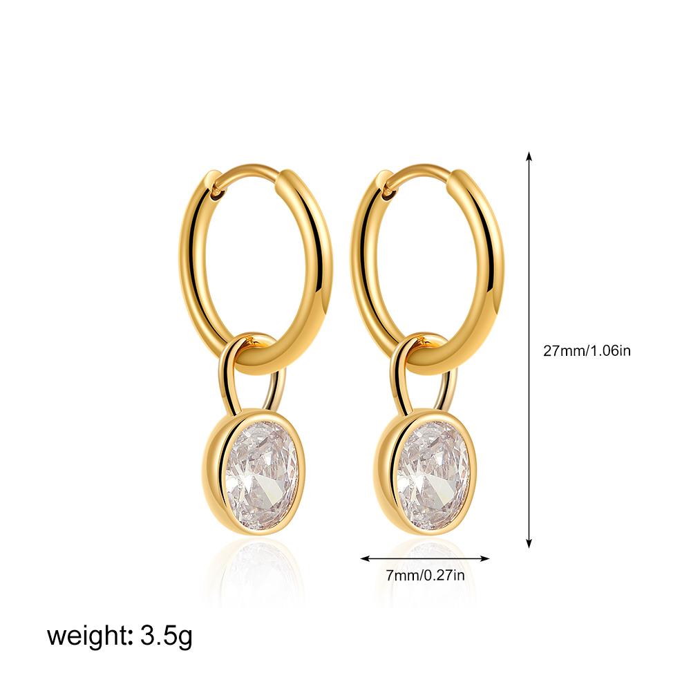 Multicolour Oval CZ Zircon Drop Earrings for Women Gold Plated Stainless Steel Hoop Huggie Earring Trendy Party Jewelry