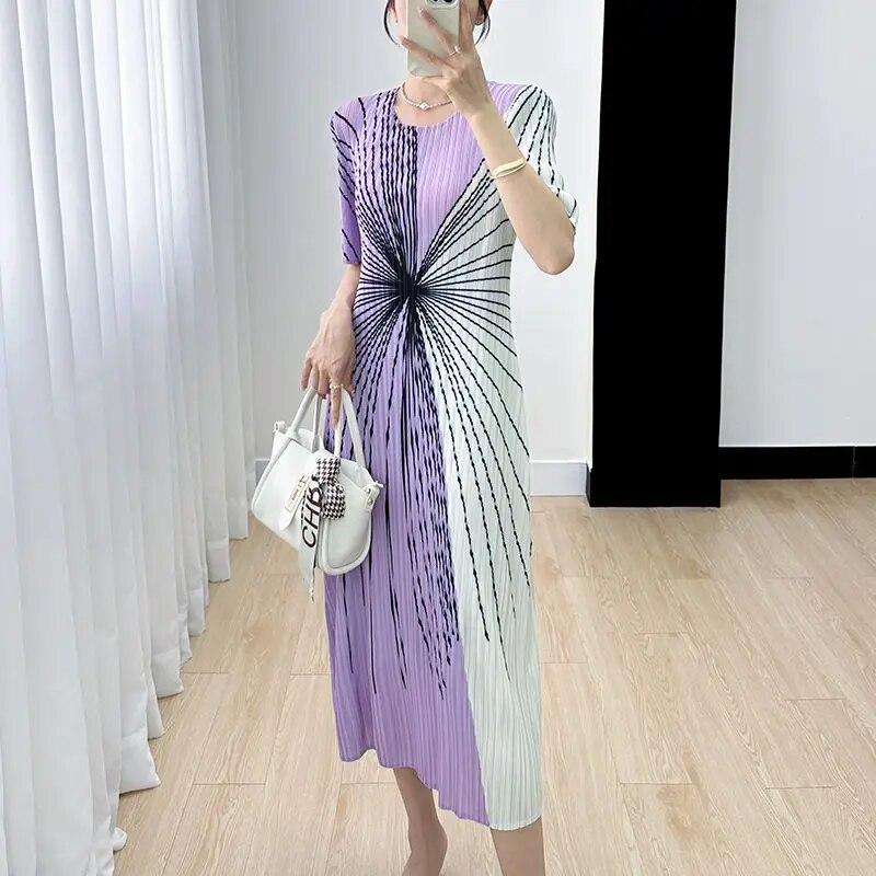 Легкое облегающее платье в зрелом стиле с цветными блоками для женщин, новая летняя элегантная юбка А-силуэта средней длины для женщин