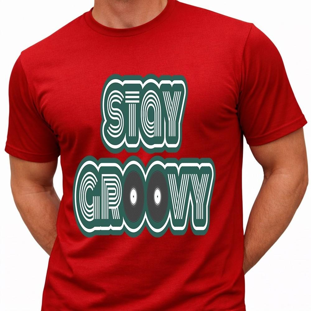 Retro T Shirt Stay Groovy Vinyl Record Graphic Tee 70s Music Disco Shirt