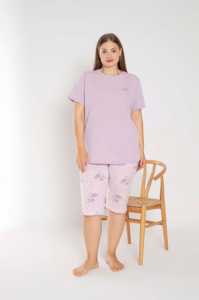 Женский стиль, пижамный комплект больших размеров, хлопковый пижамный комплект Капри большого размера с короткими рукавами