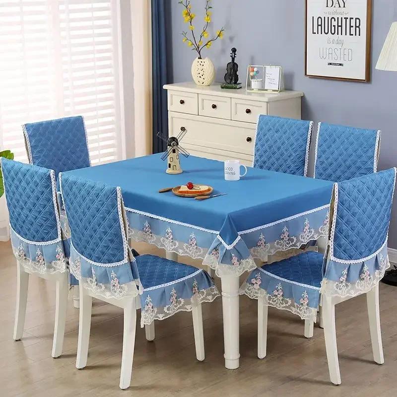 Кружевная спинка стула, стол и чехол на стул, домашняя прямоугольная скатерть, художественная скатерть, обеденный стул, встроенная подушка