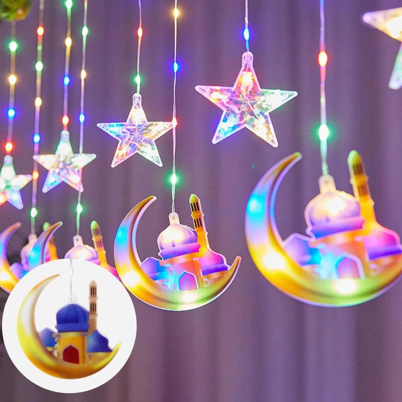 1Pc LED Star Curtain Decorative Light Moon Castle Light String Colorful Light Flashing Light String Full of Stars Room Decoration