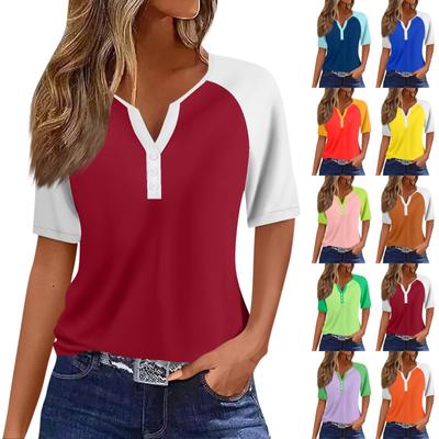 Женская футболка Футболка с принтом и пуговицами Рукав реглан Повседневные Выходные Мода Классический V-образный вырез Обычный Топ