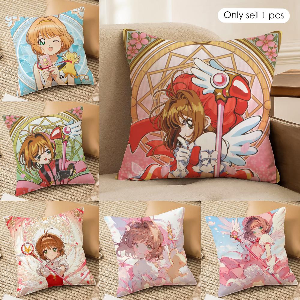 Anime CCardcaptor SSakura Pink Cushion Cover Silky Short Plush Invisible Zipper Dustproof Sofa Pillow Case For Home Decor