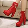 Winter Short Platform Boots Ladies Sexy High Heels Ankle Boot For Women Leather Up Red White Fetish Party Shoes Large Size