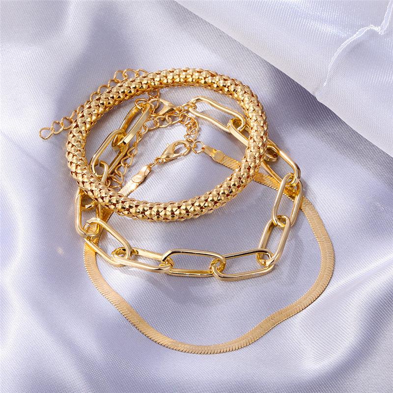 3PCS/Set Fashion Thick Chain Link Bracelets Bangles for Women Vintage Snake Chain Gold Color Bracelets Set Punk Jewelry