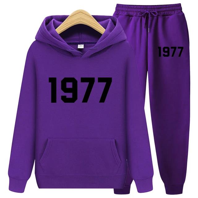 1977 Толстовка из двух предметов, комплект для мужчин и женщин, модный бренд High Street, свободные флисовые осенне-зимние теплые толстовки + брюки