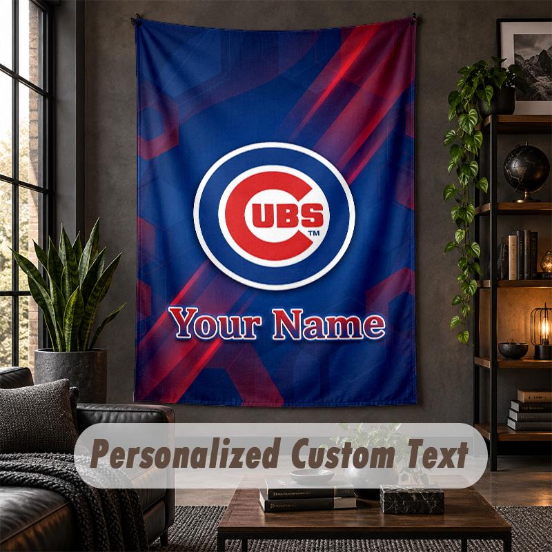 Personalized Wall Tapestry,Chicago Cubs Custom Text, Soft Fabric Wall Art For Indoor Decoration